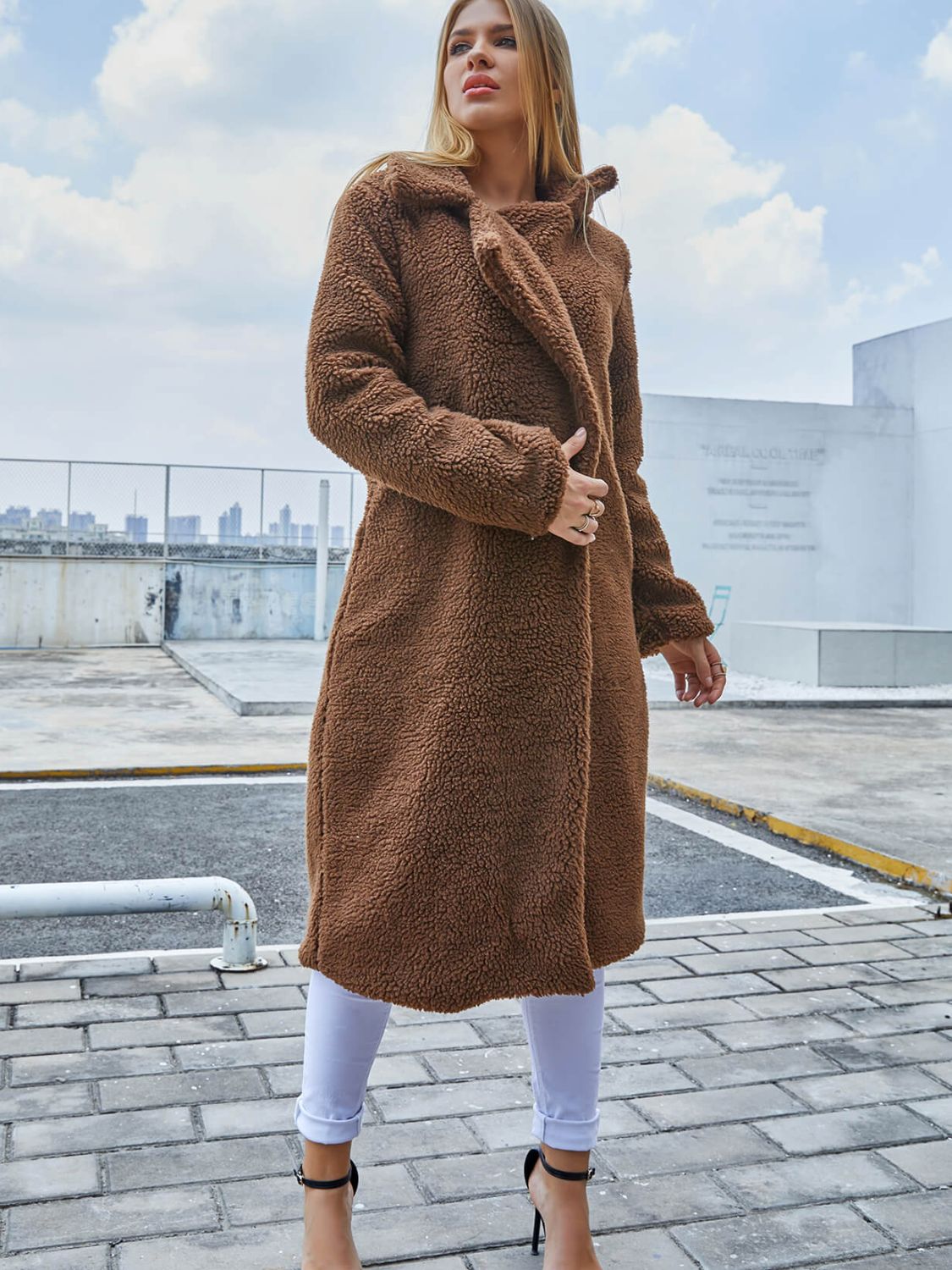 Sherpa Lapel Collar Duster Coat