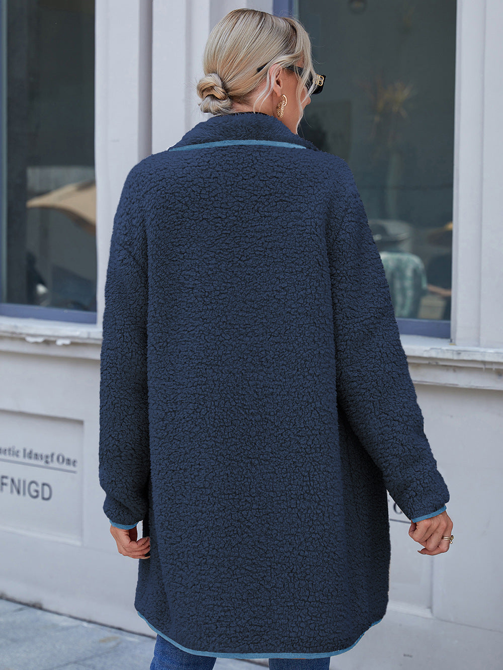 Open Front Turn-Down Collar Plush Coat