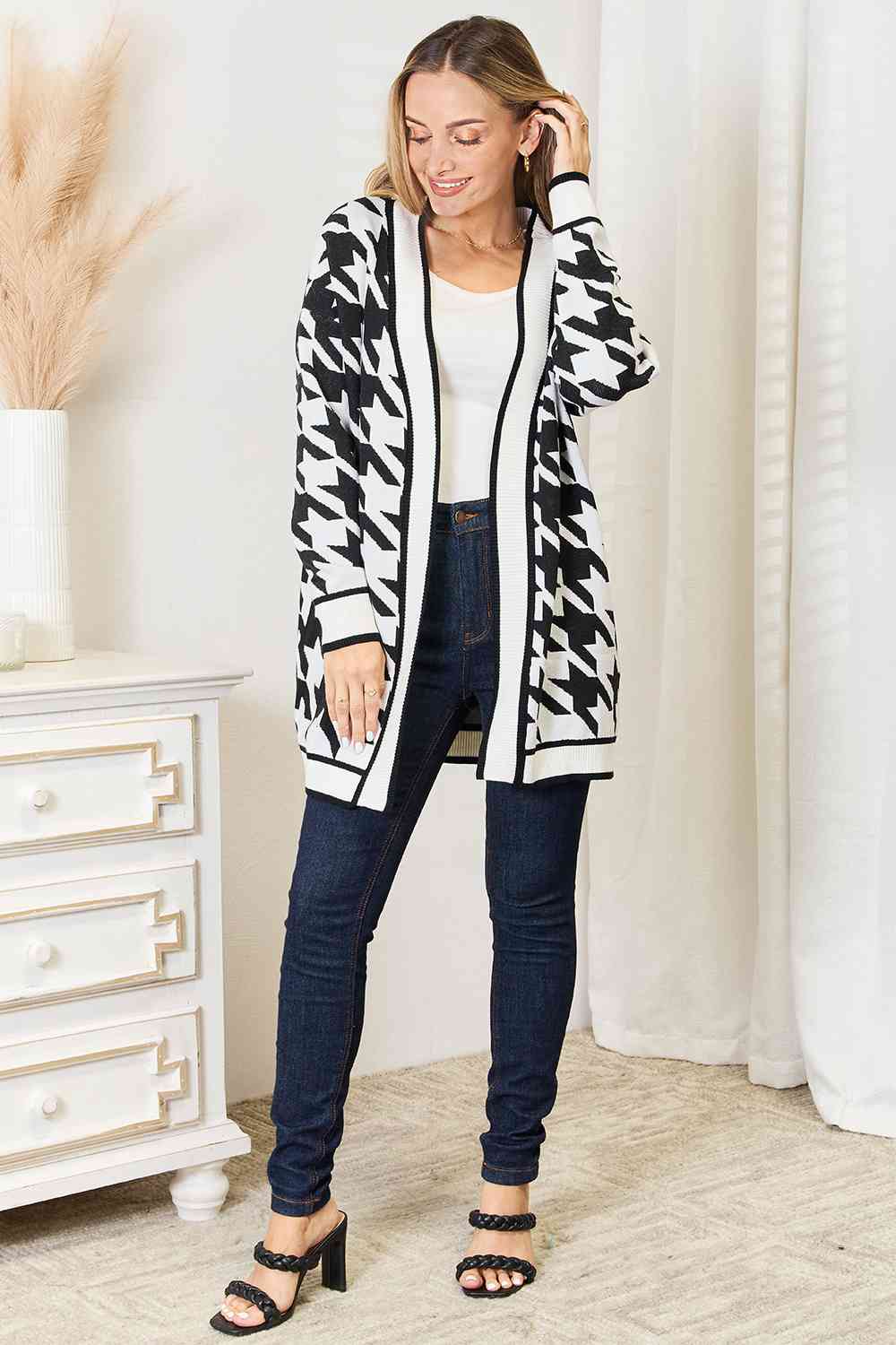 Woven Right Houndstooth Cardigan