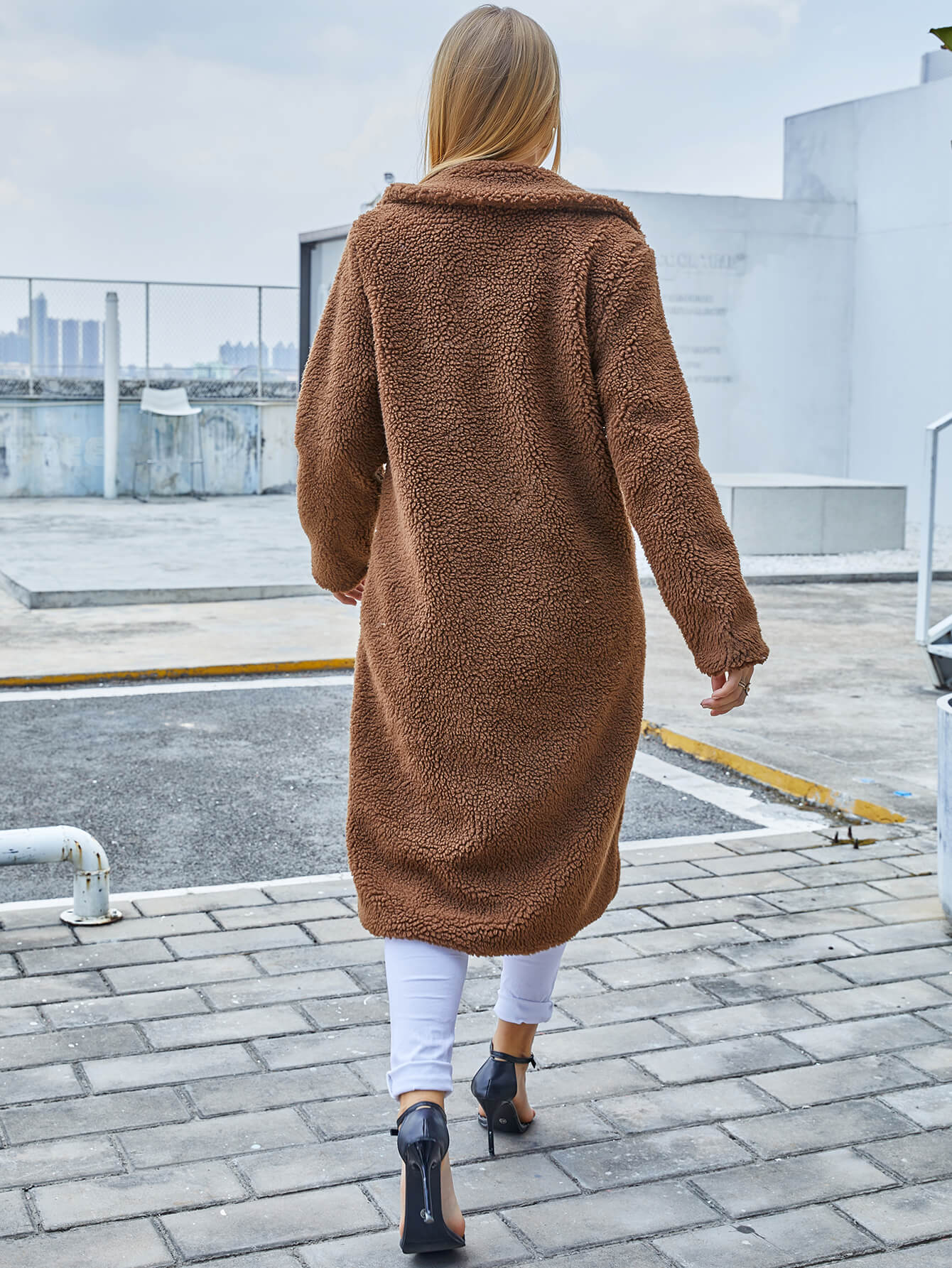Sherpa Lapel Collar Duster Coat
