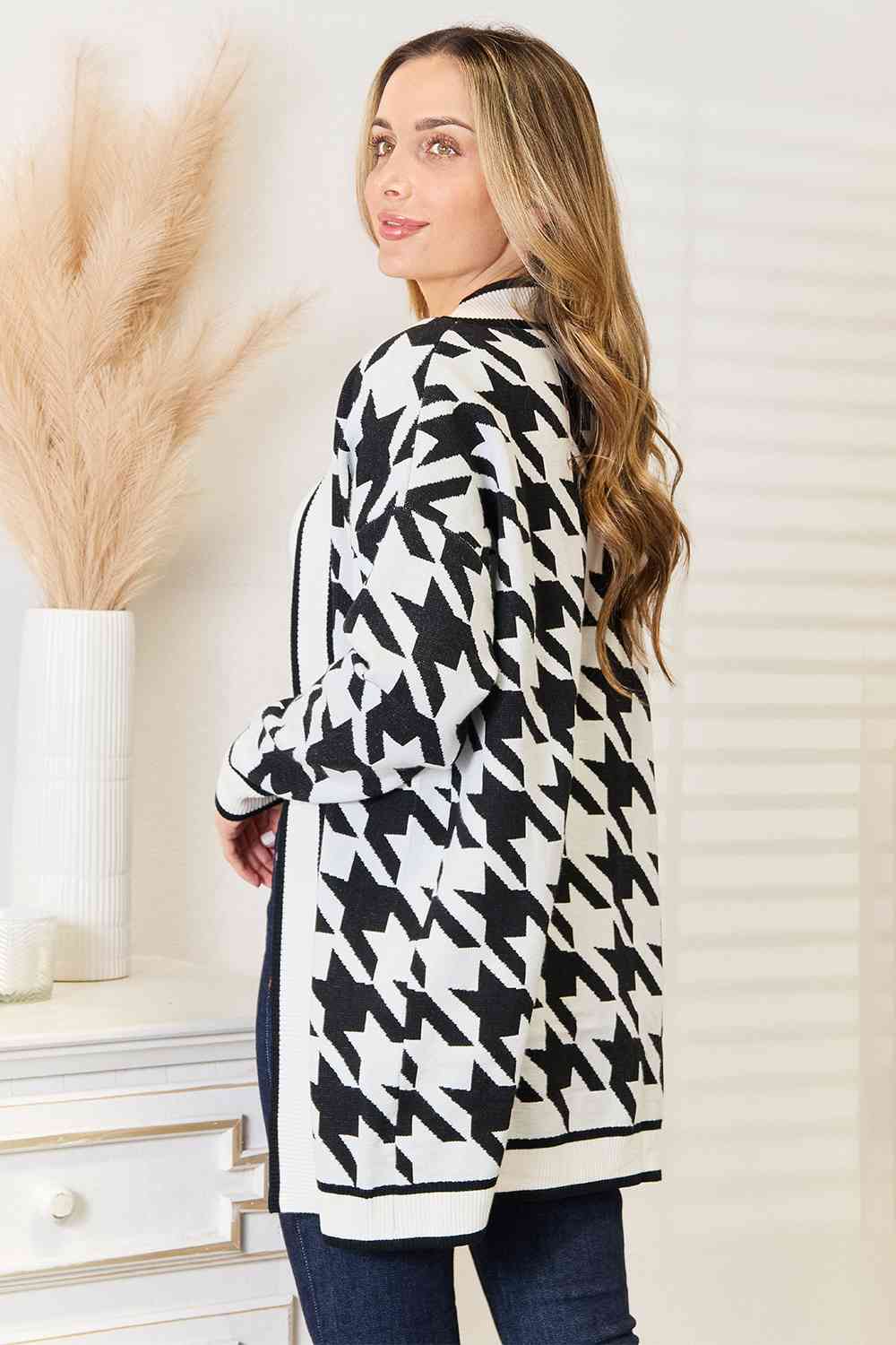 Woven Right Houndstooth Cardigan
