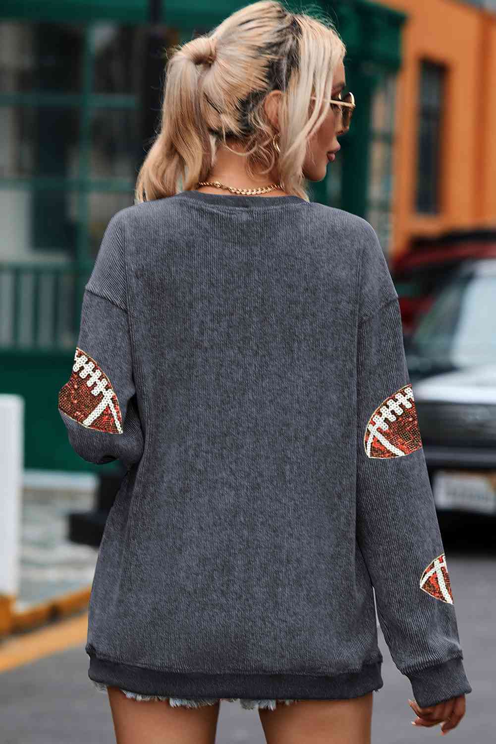 All the Sequins Football Patch Corduroy Sweatshirt