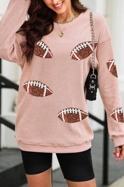 All the Sequins Football Patch Corduroy Sweatshirt