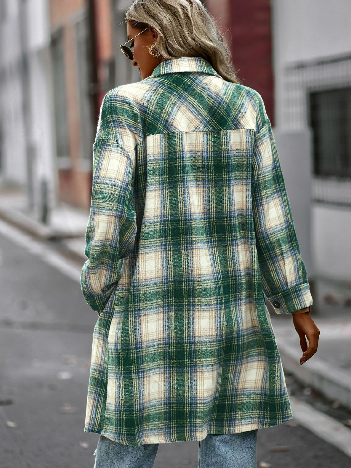 Nina Plaid Button-Up Shacket with Pockets