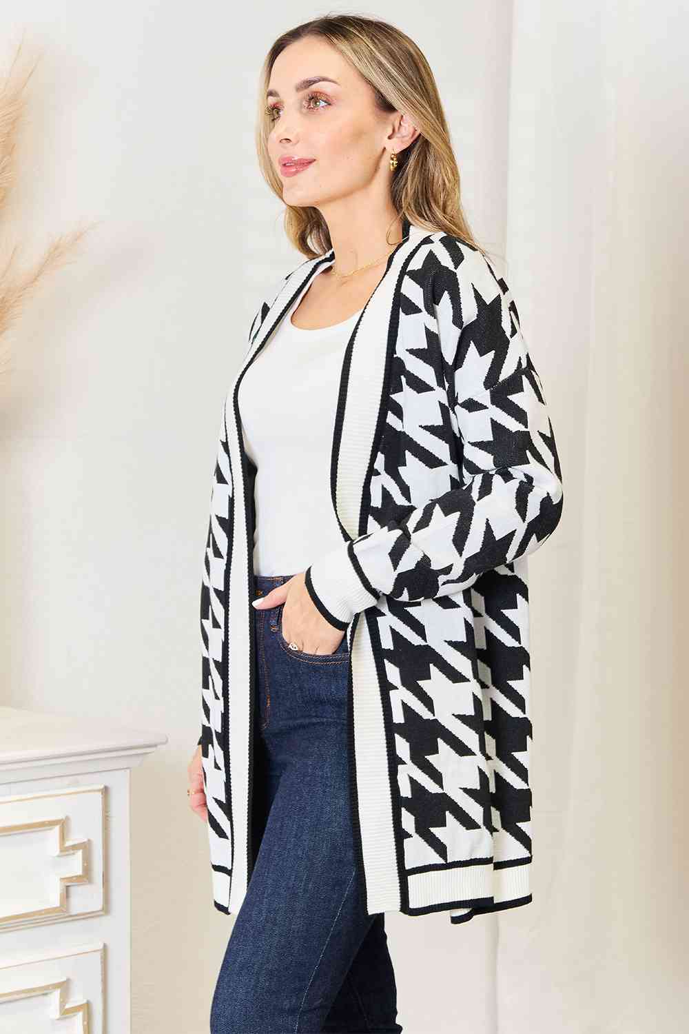 Woven Right Houndstooth Cardigan