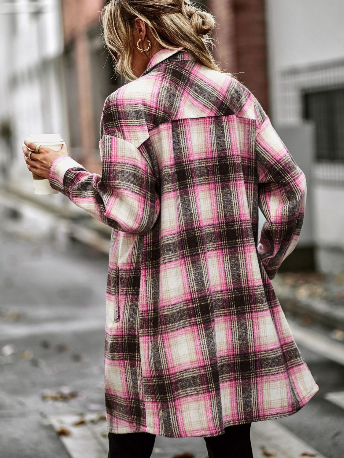 Nina Plaid Button-Up Shacket with Pockets
