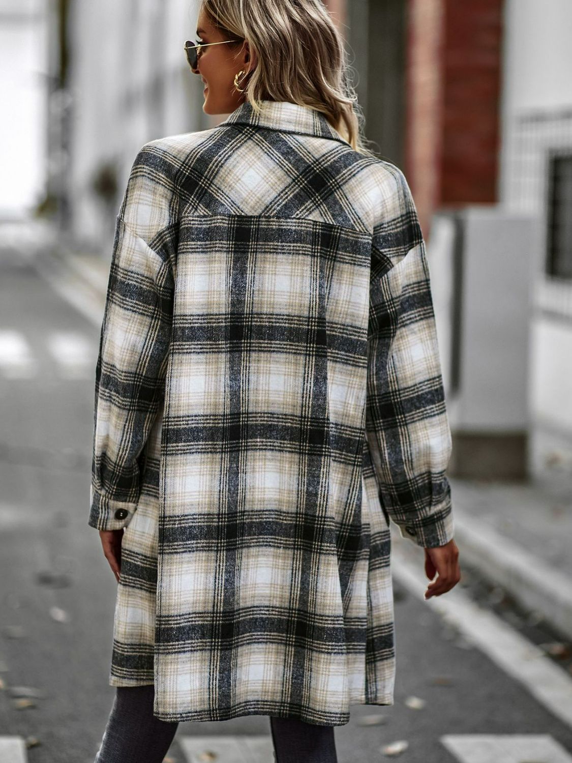 Nina Plaid Button-Up Shacket with Pockets