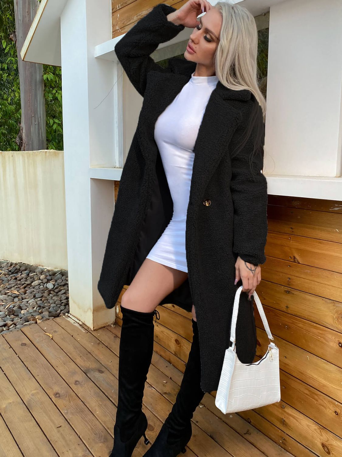 Sherpa Lapel Collar Duster Coat