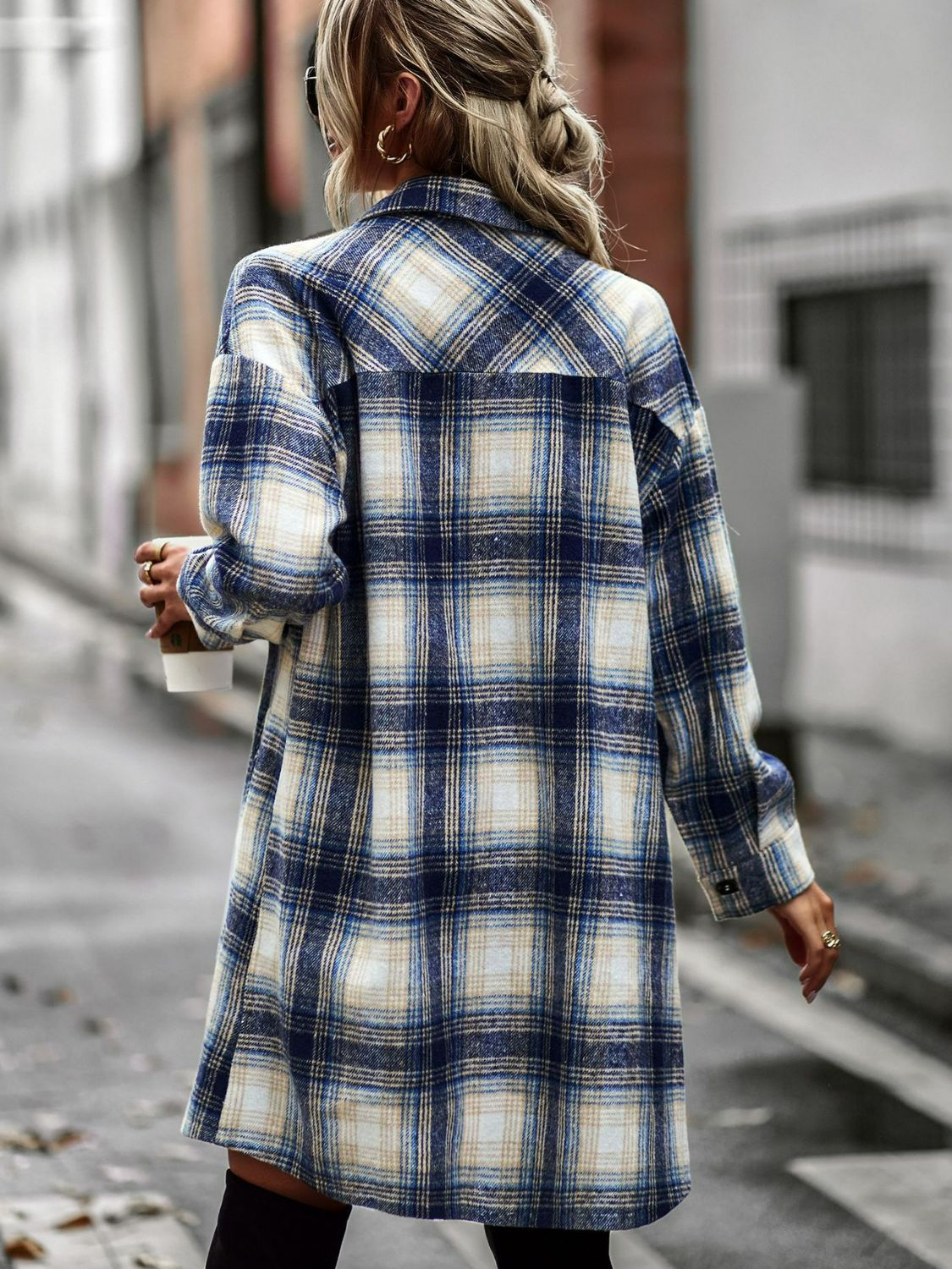 Nina Plaid Button-Up Shacket with Pockets