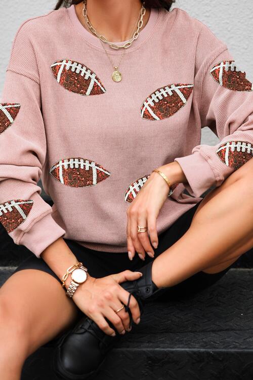 All the Sequins Football Patch Corduroy Sweatshirt