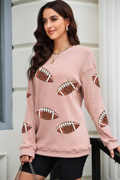 All the Sequins Football Patch Corduroy Sweatshirt
