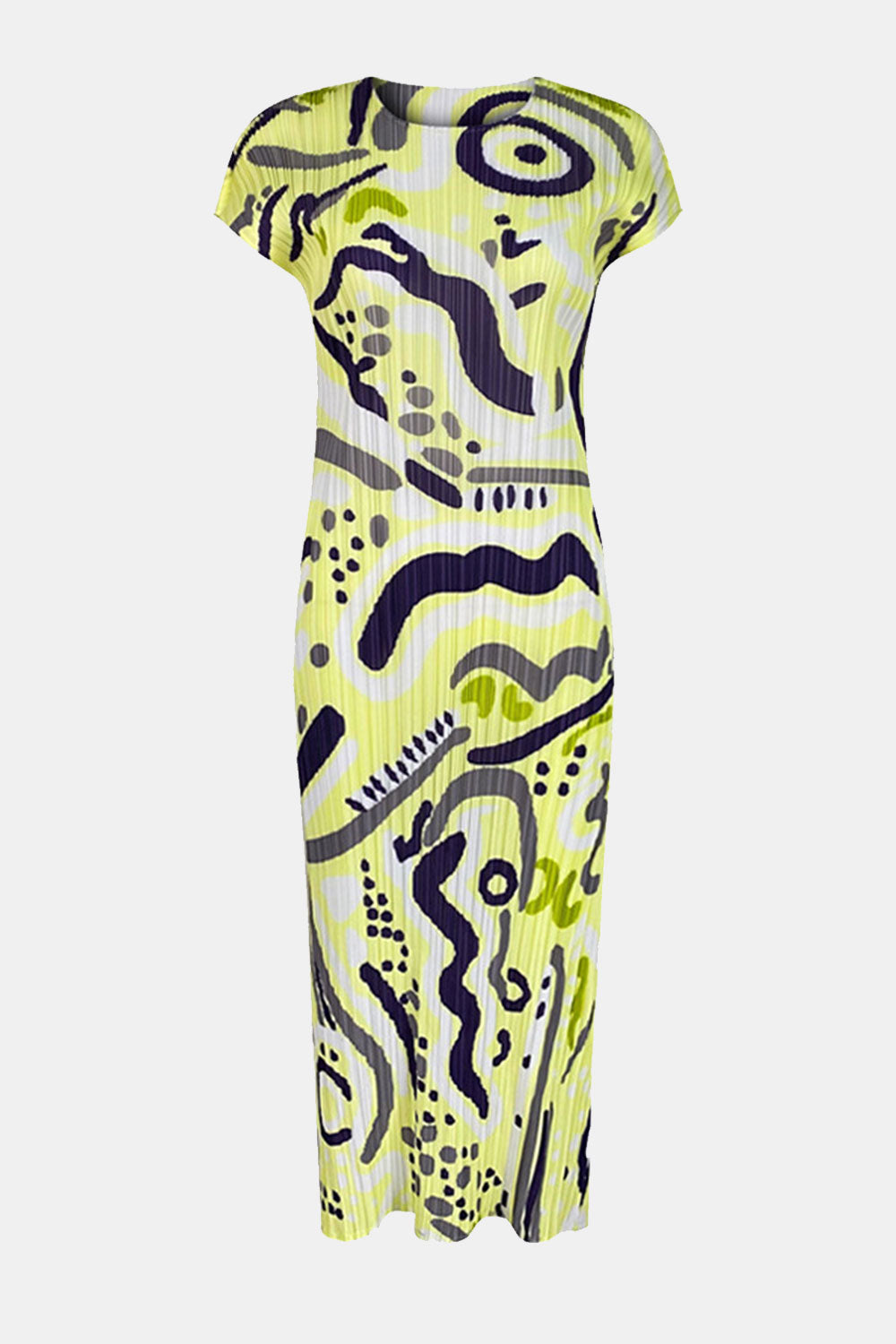 Abstract Print Accordion Pleated Midi Dress