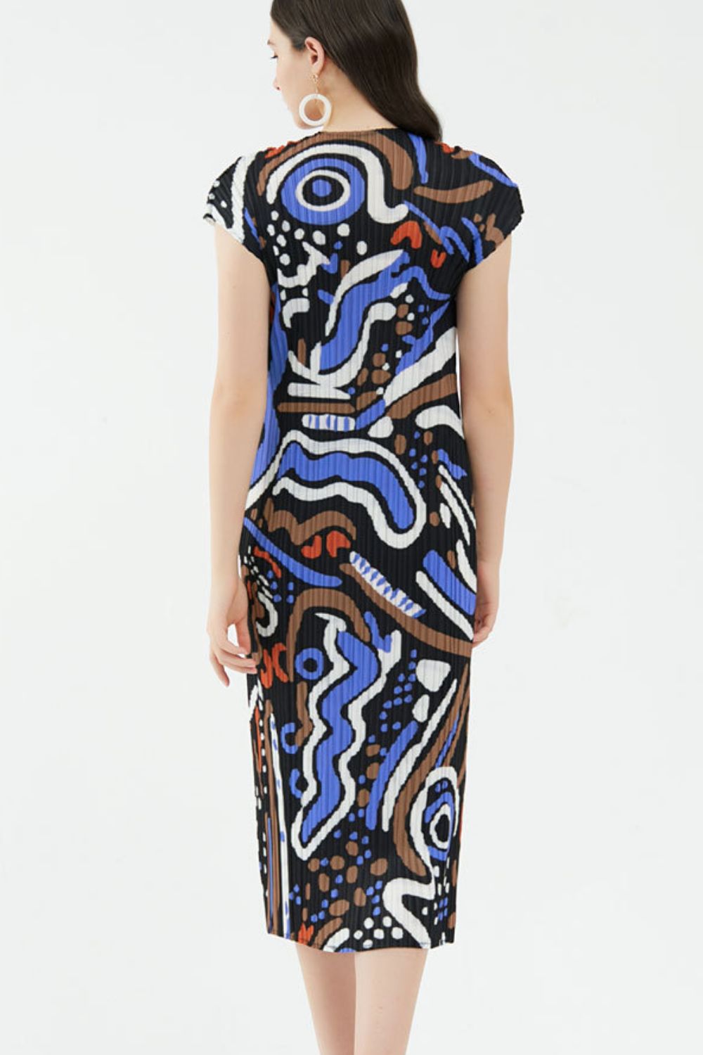 Abstract Print Accordion Pleated Midi Dress