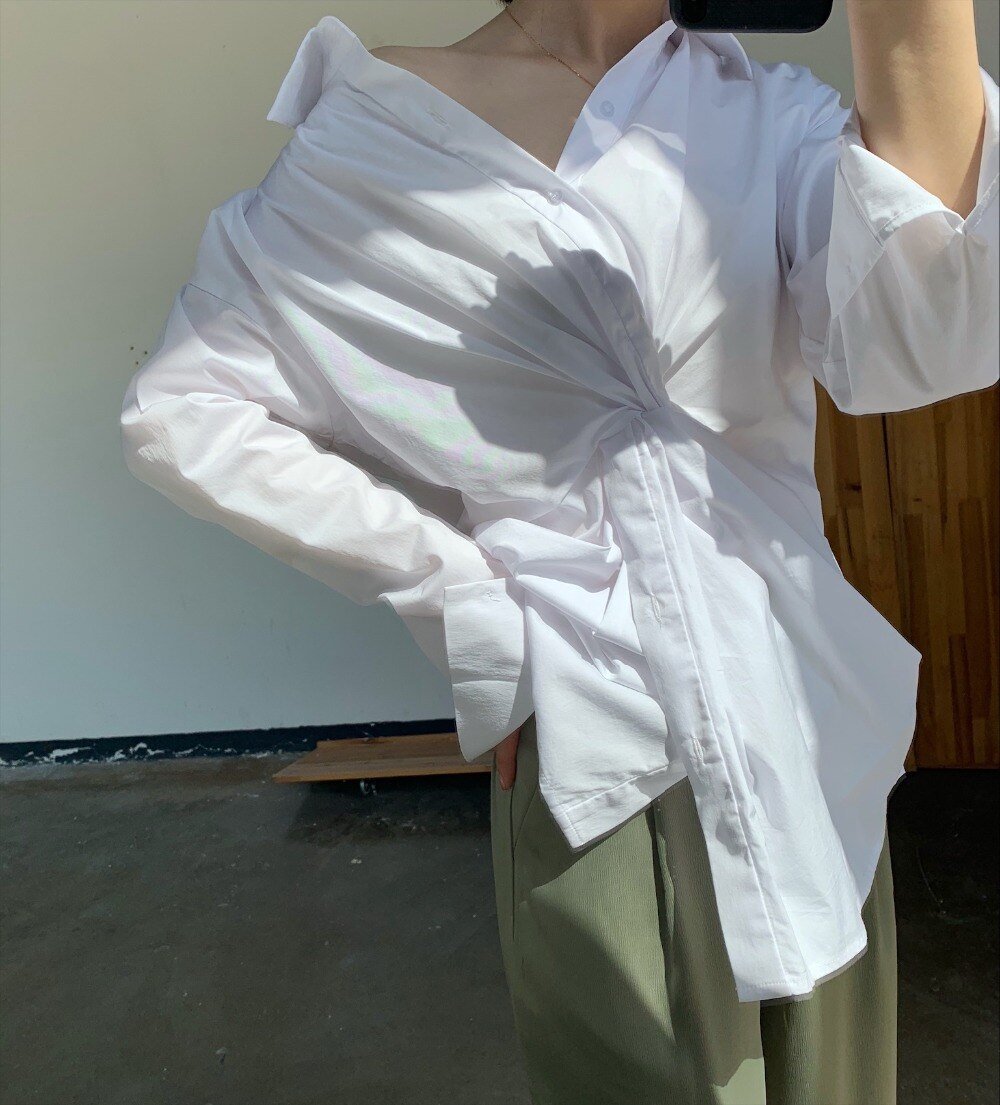 Twisted Drama White Button Up Shirt