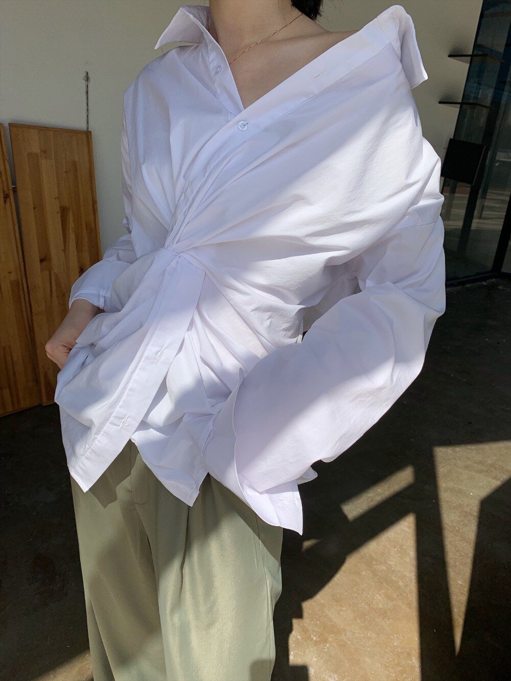 Twisted Drama White Button Up Shirt