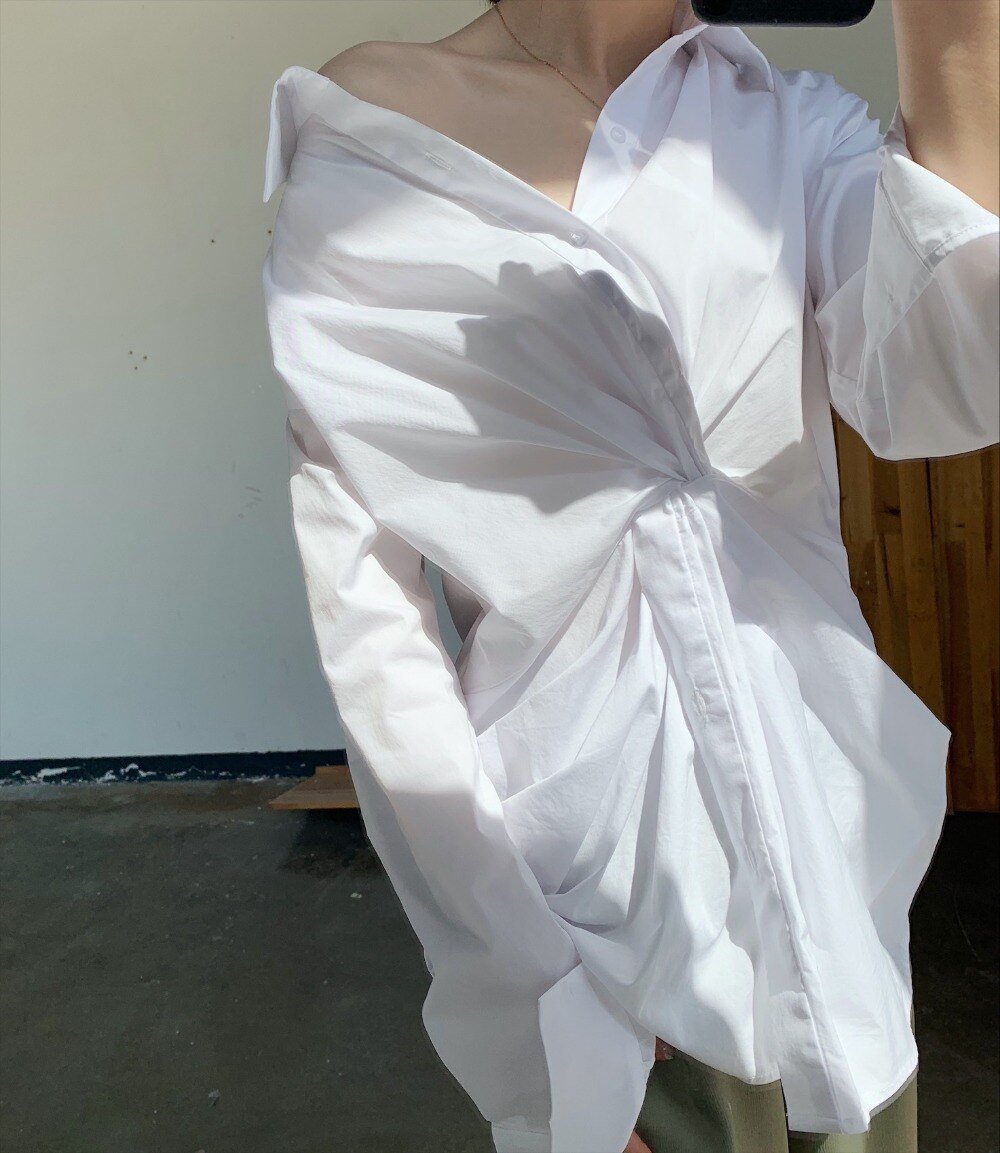 Twisted Drama White Button Up Shirt