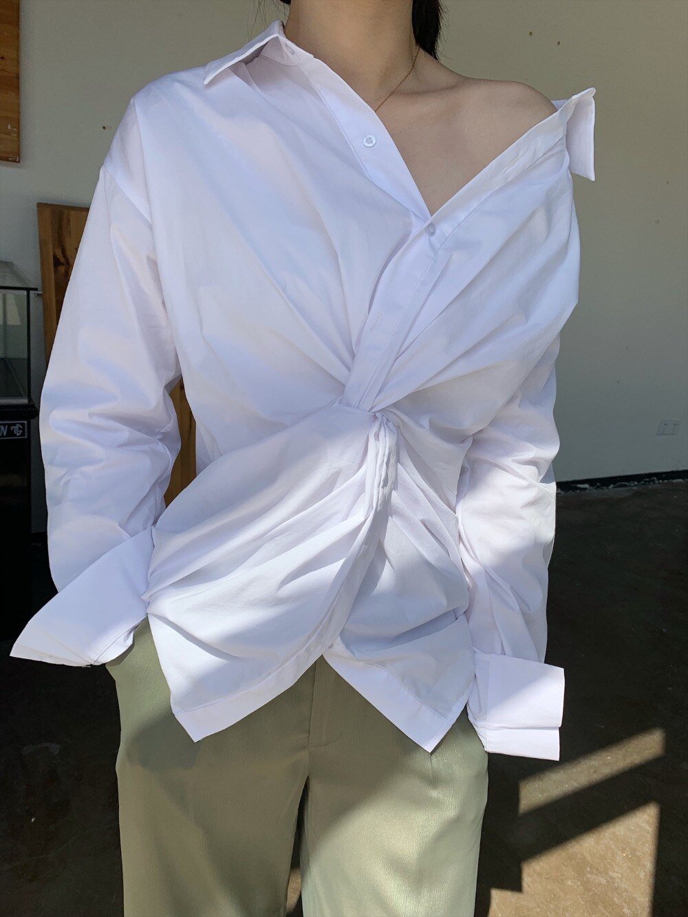 Twisted Drama White Button Up Shirt