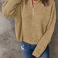 Half Zip Rib-Knit Dropped Shoulder Sweater