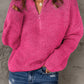 Half Zip Rib-Knit Dropped Shoulder Sweater