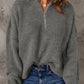 Half Zip Rib-Knit Dropped Shoulder Sweater