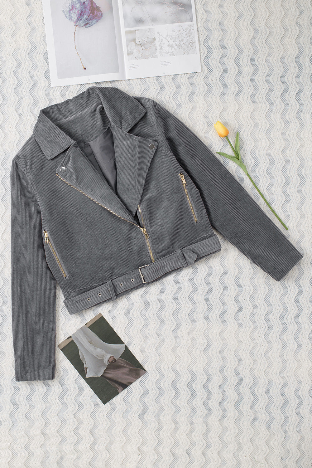 Scarlett Belted Zip-Up Corduroy Jacket