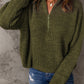 Half Zip Rib-Knit Dropped Shoulder Sweater