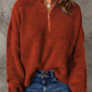 Half Zip Rib-Knit Dropped Shoulder Sweater