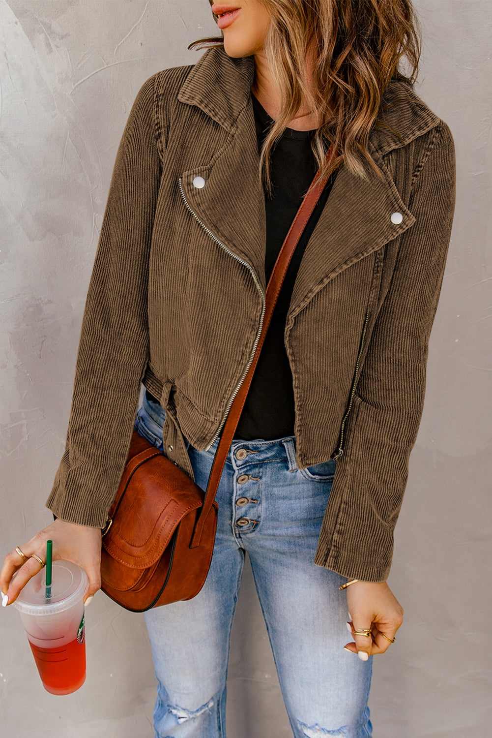 Scarlett Belted Zip-Up Corduroy Jacket
