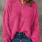 Half Zip Rib-Knit Dropped Shoulder Sweater