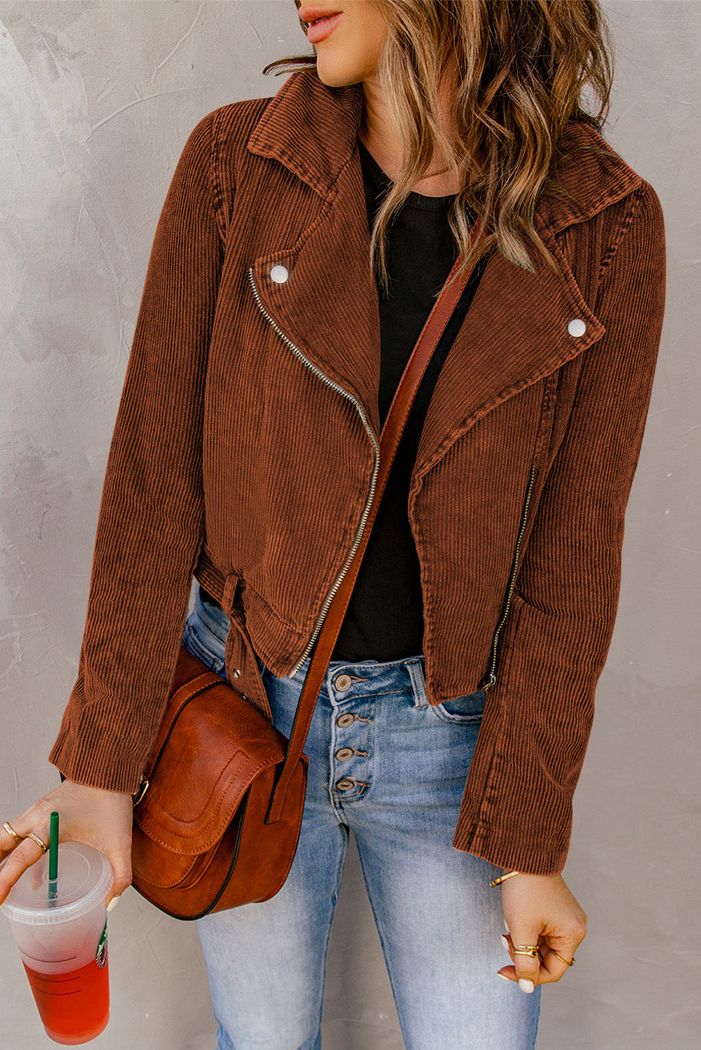 Scarlett Belted Zip-Up Corduroy Jacket