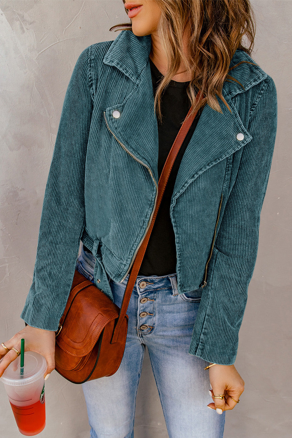 Scarlett Belted Zip-Up Corduroy Jacket