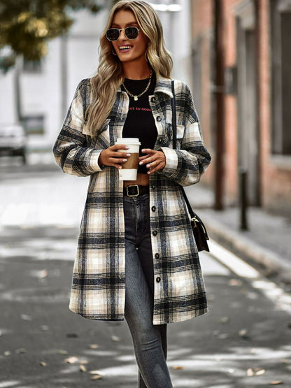 Nina Plaid Button-Up Shacket with Pockets