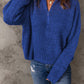 Half Zip Rib-Knit Dropped Shoulder Sweater
