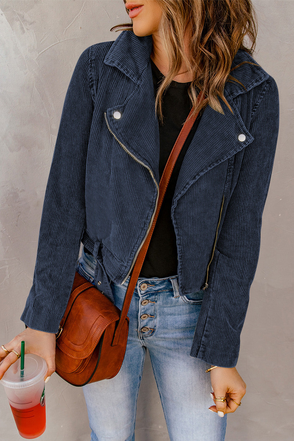 Scarlett Belted Zip-Up Corduroy Jacket