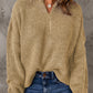 Half Zip Rib-Knit Dropped Shoulder Sweater