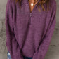 Half Zip Rib-Knit Dropped Shoulder Sweater