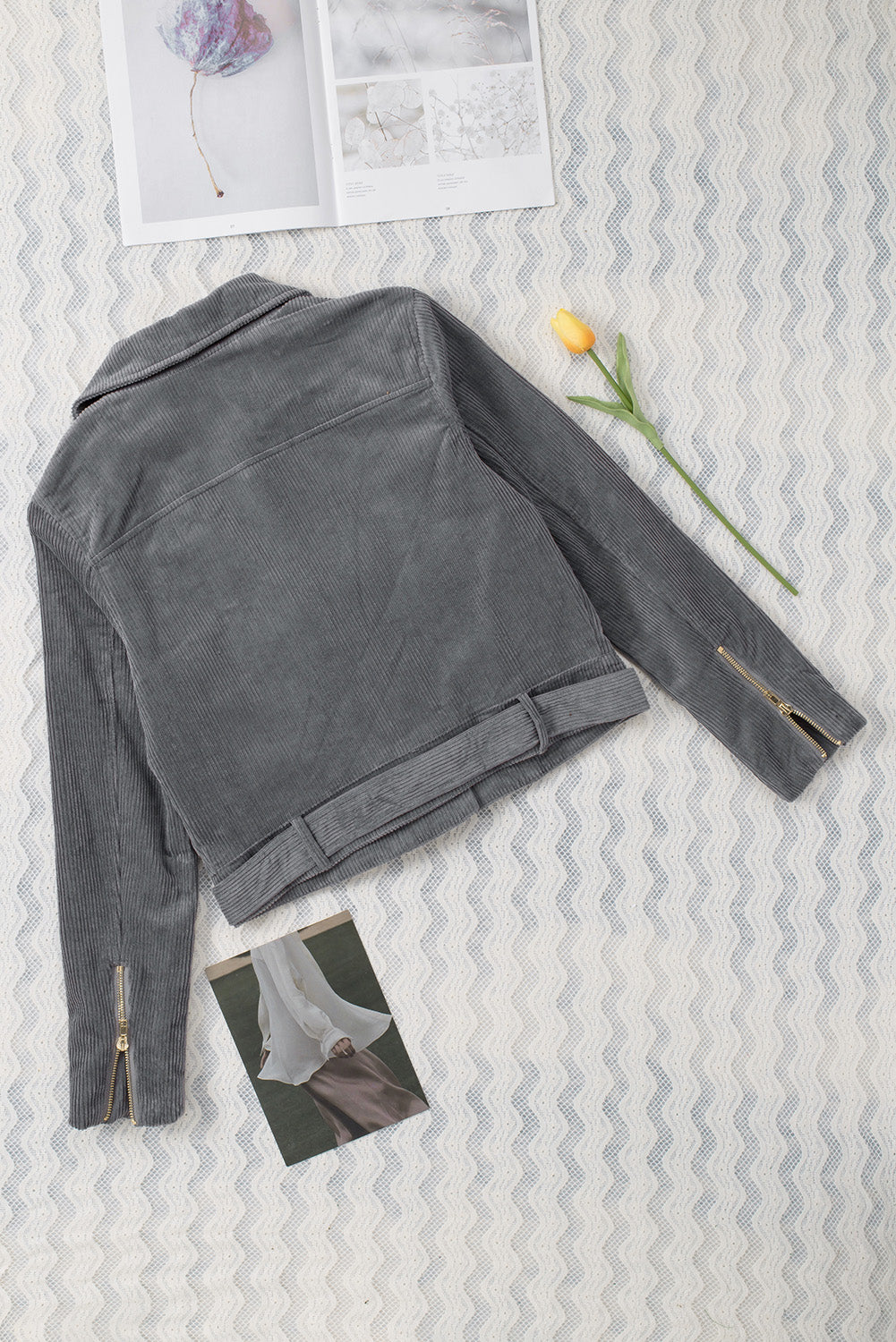 Scarlett Belted Zip-Up Corduroy Jacket