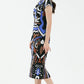 Abstract Print Accordion Pleated Midi Dress