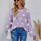 Heart Print Fuzzy Crewneck Long Sleeve Sweater
