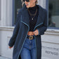Open Front Turn-Down Collar Plush Coat
