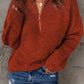 Half Zip Rib-Knit Dropped Shoulder Sweater