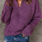 Half Zip Rib-Knit Dropped Shoulder Sweater