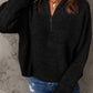 Half Zip Rib-Knit Dropped Shoulder Sweater