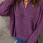 Half Zip Rib-Knit Dropped Shoulder Sweater