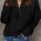 Half Zip Rib-Knit Dropped Shoulder Sweater