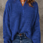 Half Zip Rib-Knit Dropped Shoulder Sweater