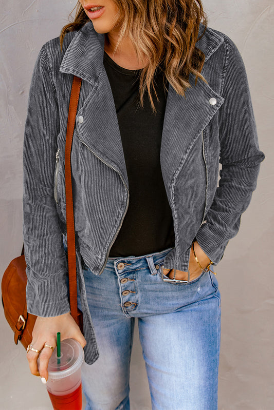Scarlett Belted Zip-Up Corduroy Jacket