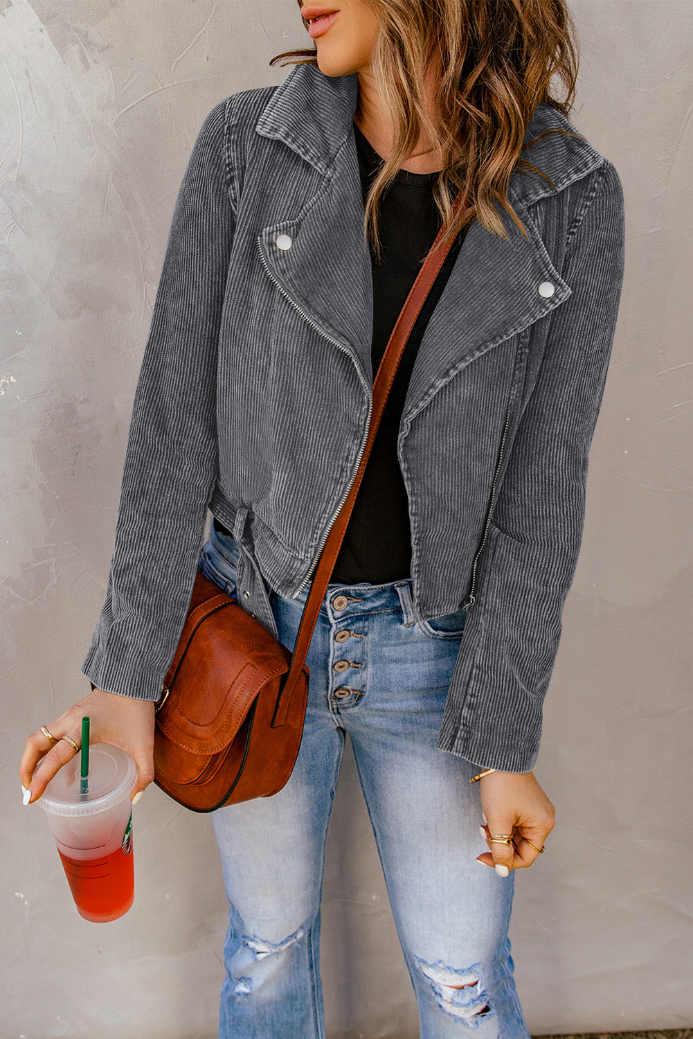 Scarlett Belted Zip-Up Corduroy Jacket
