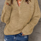 Half Zip Rib-Knit Dropped Shoulder Sweater