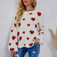 Heart Print Fuzzy Crewneck Long Sleeve Sweater
